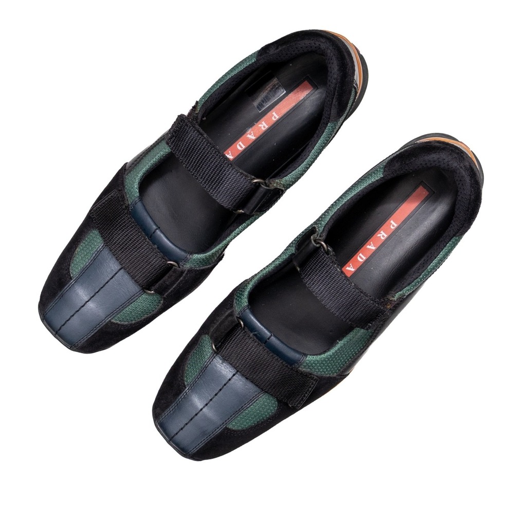 Prada Sport Vintage 2 Strap Nylon Mary Jane Sneakers "1982 US 10 Black Green - Picture 4 of 13